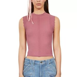 NWT The Kooples XS Rose Pink Knit Scalloped Tank Top